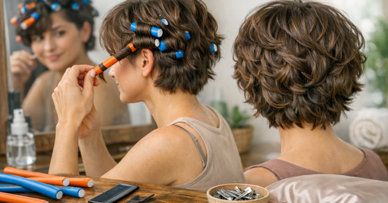flexi rods on short layered hair