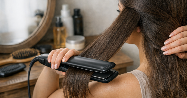 wide-plate straightener on thick hair